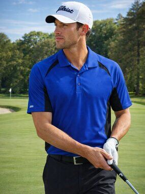 IZOD Blue Black Colorblock Golf Polo Small Cool FX Swingflex Stretch Performance
